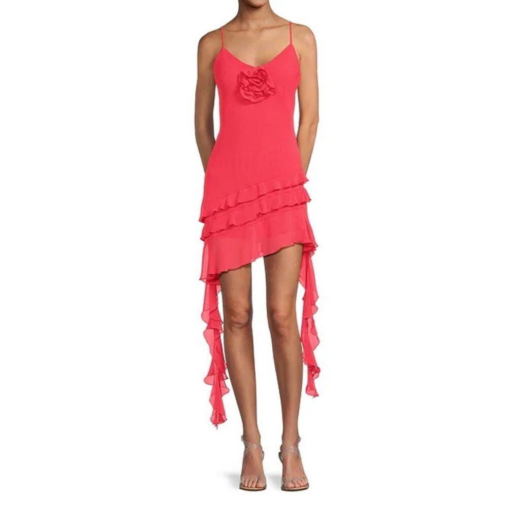 Gianni Bini Belle Rosette Sweetheart Neck Sleeveless Ruffle Chiffon Mini Dress 4